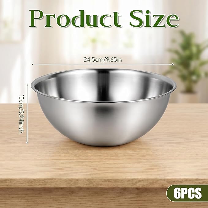 Mixing Bowl Set of 6, Stainless Steel Mixing Bowl, Space-Saving Nesting Metal MixingBowls, Nesting Whisking Bowls For Cooking, Serving, Food/Salad Prep, Baking, Serving