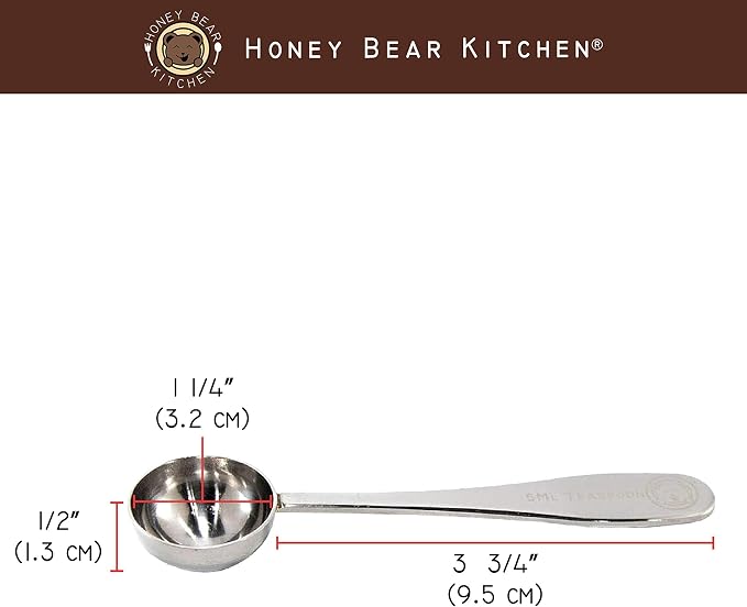 Honey Bear Kitchen 5 ml Teaspoon Measuring Scoop Spoons, Polished Stainless Steel, Set of 2