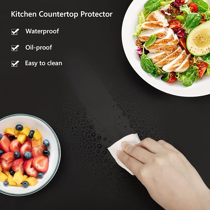 Silicone Mat for Kitchen Counter, 35" by 24" Extra Large Countertop Protector, 0.06" Thick Multipurpose Mat, Heat-Resistant Placemats, Desk Saver Pad, Table Dish Mat, Nonstick, Nonskid, Black