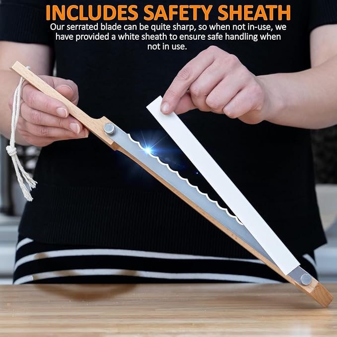 Bread Knife for Homemade Bread - 17-inch Wooden Sourdough Bread Knife - Unique Bow Design - Stainless Steel Serrated Blade - Perfect for Homemade Bread, Baguettes and More