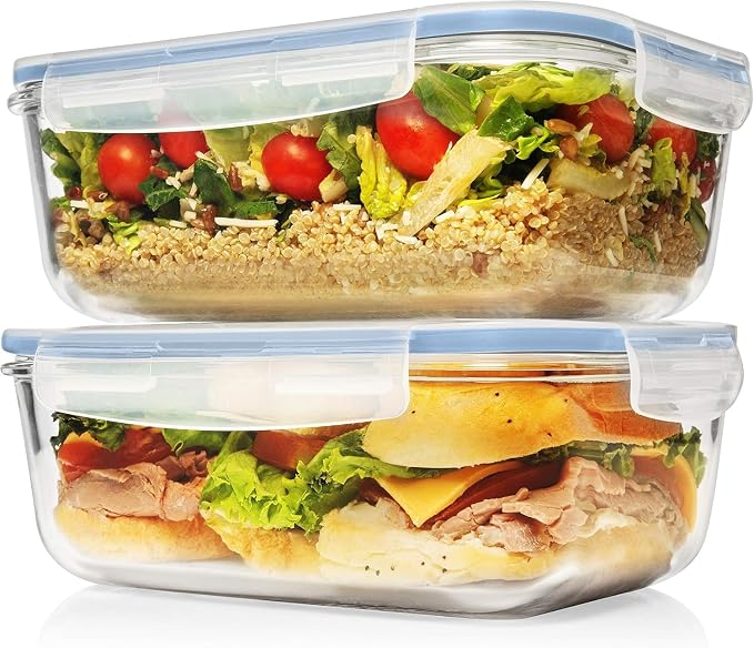 Razab 4 PC 1860ml / 63 Oz / 8 Cups Large Glass Food Storage Containers with Lids - Glass Meal Prep Containers for Roasting & Storing Leftover, Lunch Container with Lids, Microwave & Oven Safe