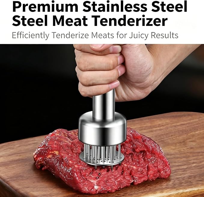 Meat Tenderizer Tool, 21 Sharp Needles Auto-Rebound Meat Tenderizer, Premium 304 Stainless Steel Steak Tenderizer with Comfort Grip Handle, Dishwasher Safe for Beef, Chicken, Turkey, Pork & Salmon