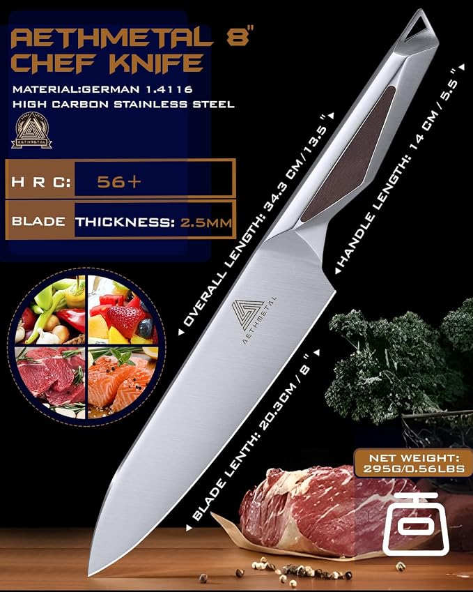 8 Inch Chef Knife, Full-Metal Kitchen Knife with Ergonomic Handle, High-Carbon Stainless Steel Chef’s Knife for Home & Pro Cooking, Precision Cutting, Gift-Ready Packaging