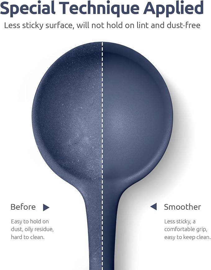 13 inch Silicone Soup Ladle: U-Taste 600ºF Heat Resistant 4 oz Large Non-stick Seamless Rubber Kitchen Deep Serving Spoon with Non Slip Long Handle for Cooking Sauce Stews Gravy (Midnight Blue)