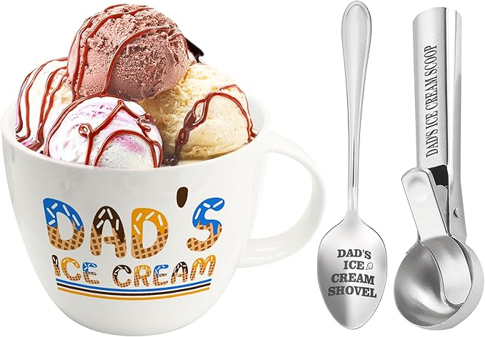 FUTBU Dad Gifts, Gifts for Dad Fathers Day from Daughter, Dad's Ice Cream Bowl Scoop Shovel Spoon Set, Daddy Ice Cream Gift from Son Daughter, Ideal Birthday Father's Day Gift for Him