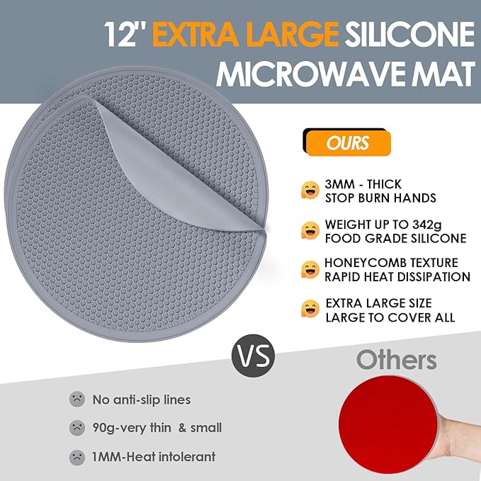 4 Pack 12 Inch Multi-Purpose Silicone Mat, As Drying Mat, Microwave Mat, Trivet, Pot Holder, Placemat, Utensils Rest, Pad for Hot Pans Plates Dishes Kitchen Countertop, Heat Resistant Mat, Light Gray