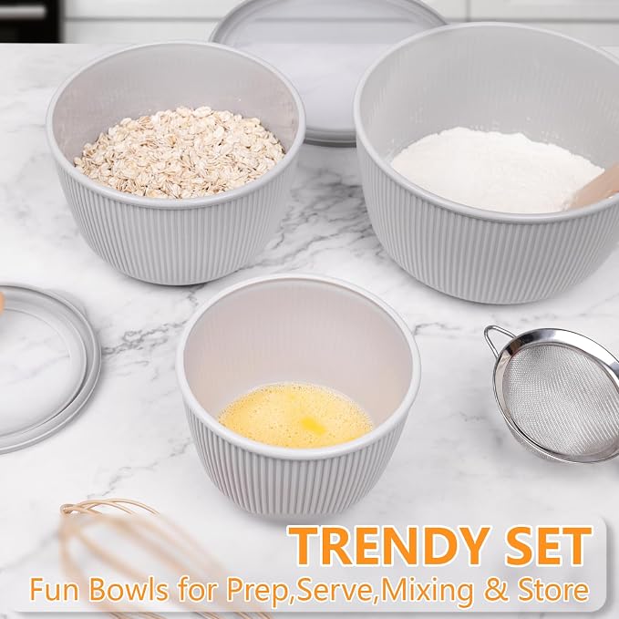 BoxedHome 4.97 Quarts Nesting Plastic Mixing Bowls, BPA-Free Plastic, Microwave and Dishwasher Safe, Set of 4, 4.97/3.38/2.22/1.27 quart, Gray