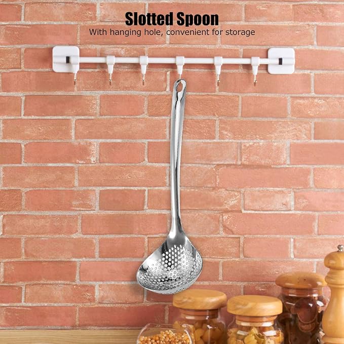 Stainless Steel Skimmer, Skimmer Slotted Spoon, Slotted Spoons, kitchen spoons for cooking, Strainer Ladle with Long Handle For Draining & Frying