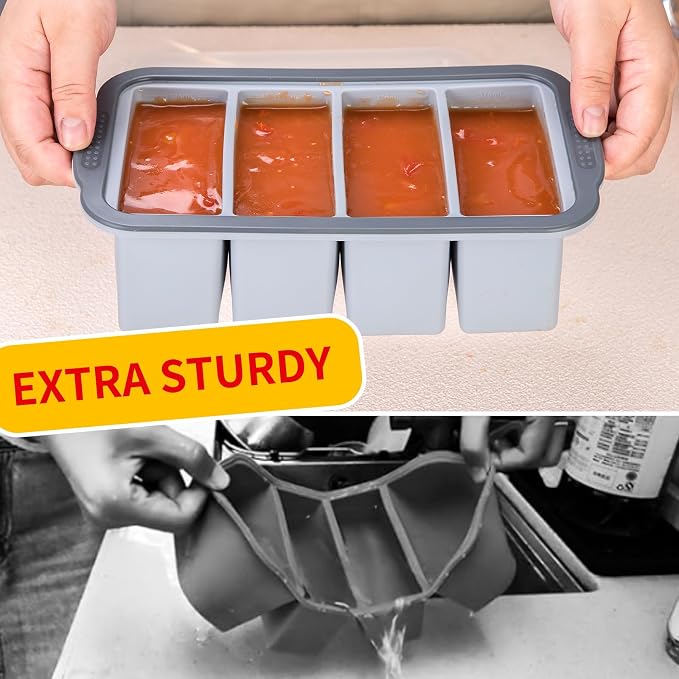 Extra Large Silicone Ice Cube Tray with Lid, Easy Release 1.5 Cup Freezer Trays for Soup, Broth, Sauce & Food Storage, BPA-Free Reusable Freezing Mold, 2 Pack Grey