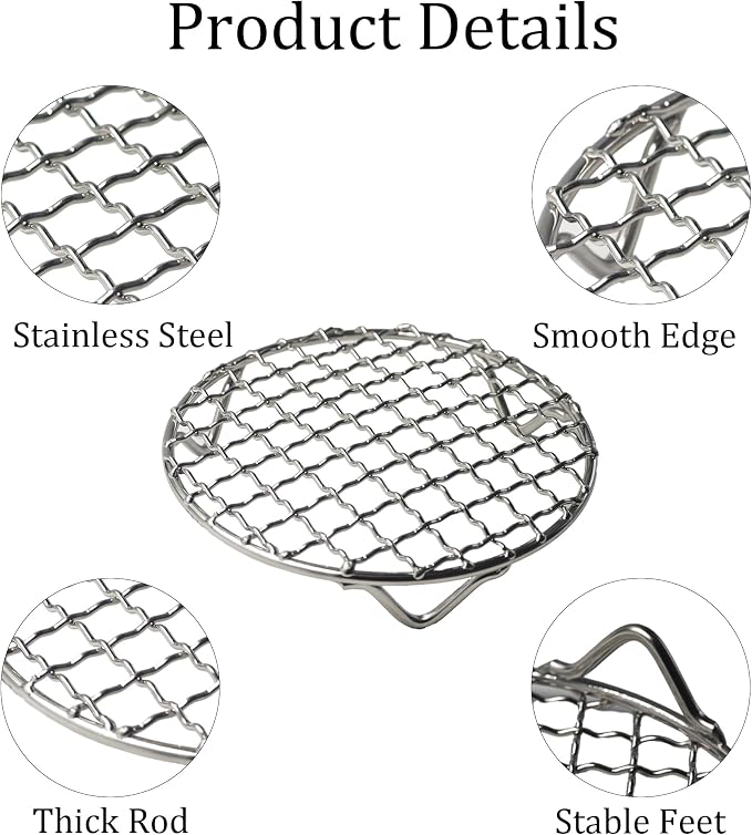 5 Inch Round Cooking Rack, Stainless Steel Wire Baking Rack with Stable Legs for Oven, Air Fryer, BBQ, Roasting, Cooling