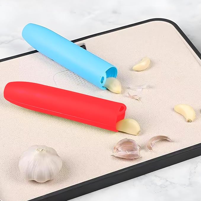 Silicone Garlic Peeler Tube- Garlic Roller Peeling Tube Tool Garlic Odorfree Peel Garlic Easy Roll Tube Useful Kitchen Gadgets (Red)
