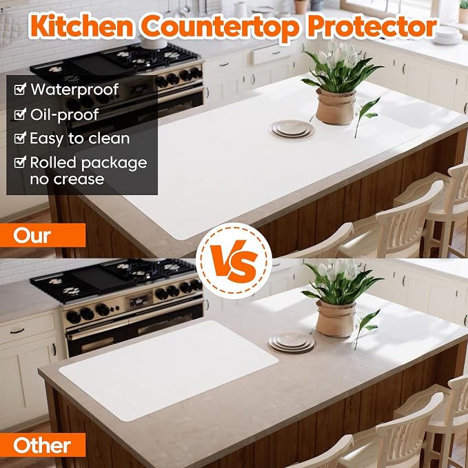 Large Silicone Mat, 72”x16” Heat Resistant Mats for Countertop, Cuttable Waterproof Kitchen Counter Mat, Multipurpose Countertop Protector Mat, Silicone Mats for Kitchen Counter (Translucent)