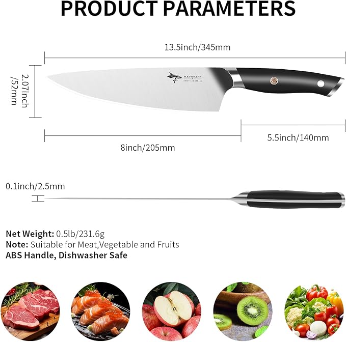 MAD SHARK 8-Inch Chef Knife - German High Carbon Stainless Steel Kitchen Knife, Professional-Grade Razor-Sharp Edge, gift for Husband Men Women(Gift Box Included)