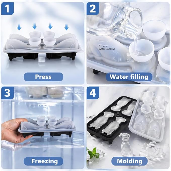 Dog Ice Cube Tray Mold - Cute Fun Ice Molds Gifts for Dog Lovers Women Men | 3D Labrador Shape Cute Ice Molds for Whiskey Bourbon, 4-Hole Large Fun Shapes Themed Funny Gifts, for Dog Lovers Women Men