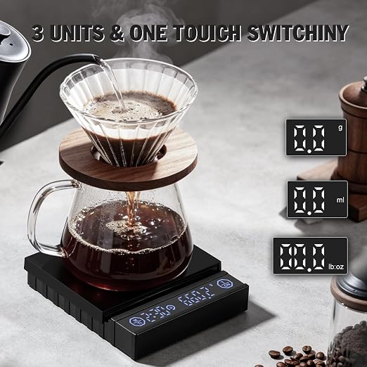 Coffee Scale with Auto Timer, 2kg/0.1g Accurate Scale for Espresso and Pour-Over Coffee, Water Flow Rate and Type-C Rechargeable, Digital Scale for Kitchen/Baking/Cooking, Black