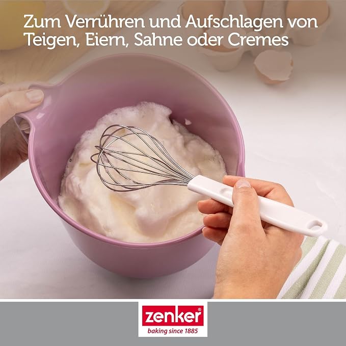 Zenker Pure Elegance Whisk - Made of Stainless Steel, for Mixing and Whipping Dough, Eggs or Cream, Dishwasher Safe, Designed in Germany