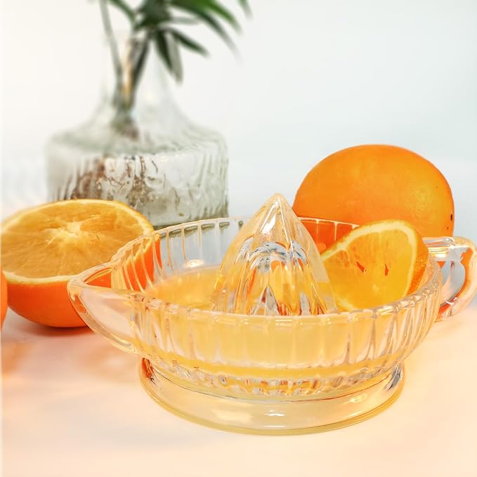 Manual Glass Lemon Squeezer Citrus Juicer for Fresh Juice Cooking Cocktails | Orange Lime Juicer Heavyweight Glass With Handle And Pour Spout, Dishwasher Safe