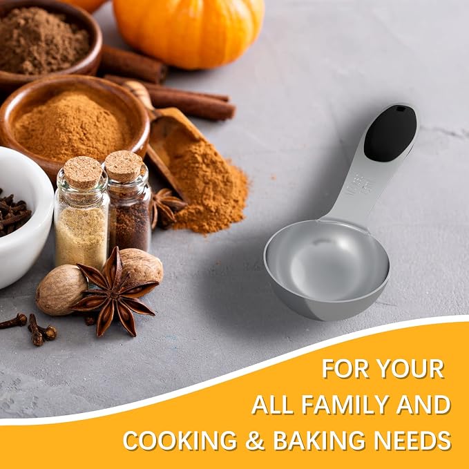 2PCS 1/2Tbsp(7.5ml, 1/4oz) Measuring Spoon, Stainless Steel Measure Scoop | Accurate, BPA-Free, Dishwasher Safe, Silicone Grip, Engraved Marking, Kitchen Essential