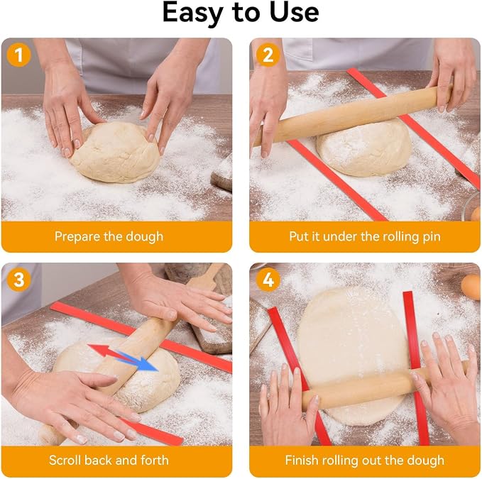 6PCS Silicone Rolling Pin Guides, 15in Length 2mm 4mm 6mm Thickness Rolling Pin Guide Silicone Measuring Dough Strip Dough Leveler Sticks for Precision Baking