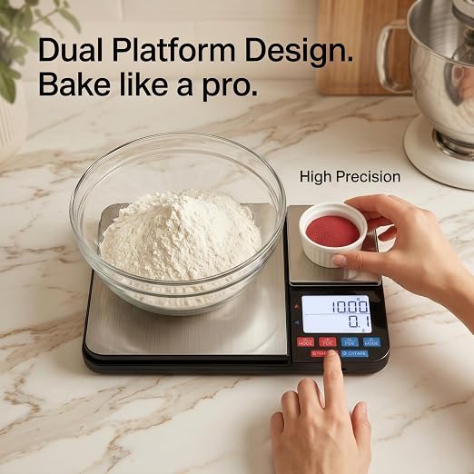 Partyreal Dual Platform Digital Kitchen Scale, High Precision Food Scale with Tare, Unit Conversion, Backlit Display, USB-C Rechargeable (Cable Included) + AAA Backup Black
