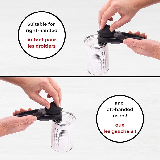 Starfrit MightiCan Can Opener, Safe Smooth-Cut Design, Holds Lid and Leaves No Sharp Edges, Comfort Grip Handle, Heavy-Duty Non-Slip Knob, 3-Year Warranty, Black