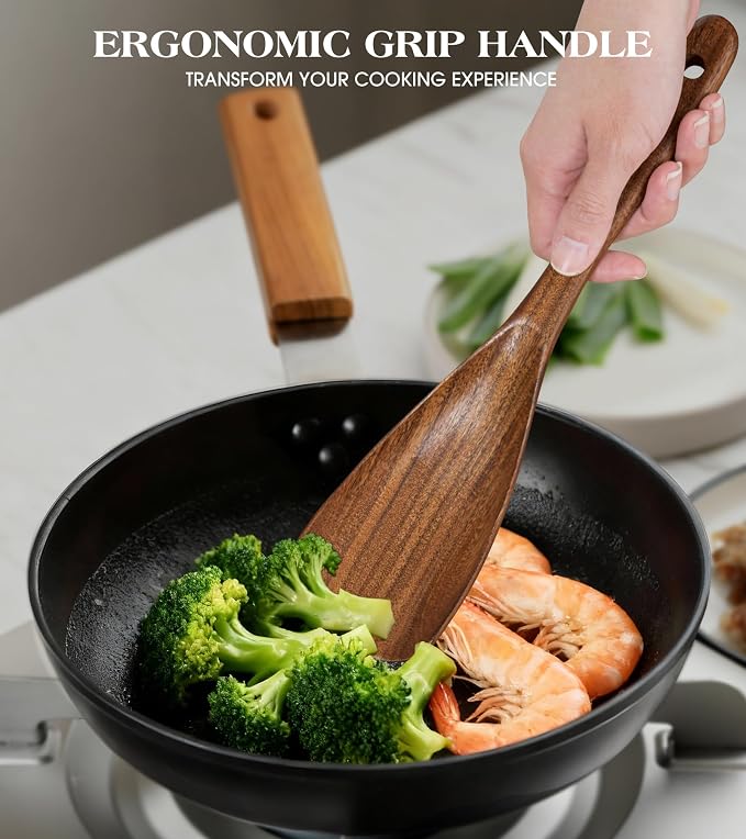 Wooden Spatula Spoon, Multifunction Spatula Cooking Spoon for Non Stick Cookware, Heat Resistant Acacia Wood Kitchen Utensils for Cooking, Serving, Scooping, Scraping, BPA-Free, 11.6 x 2.8 Inch