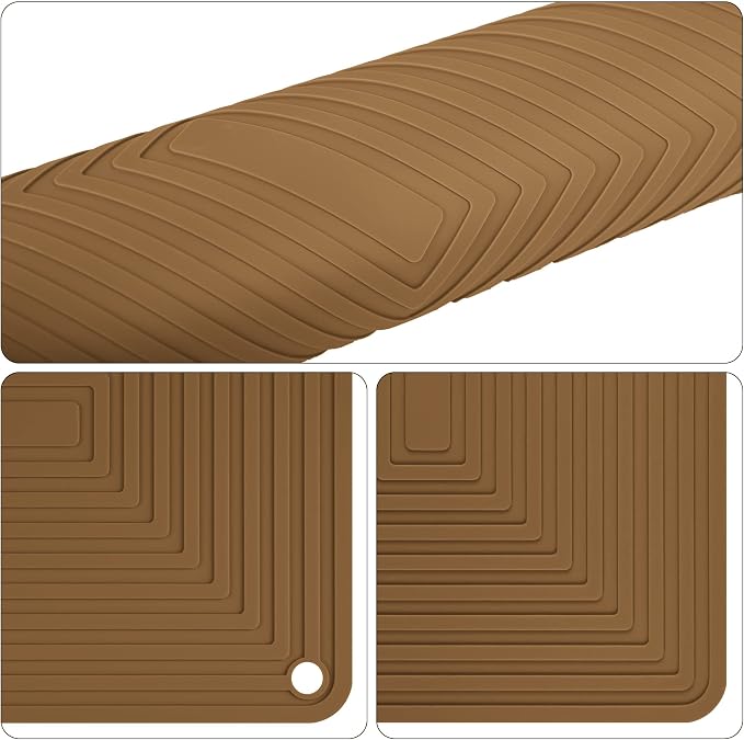 Silicone Trivets for Hot Dishes Pots and Pans, Brown Hot Pads for Kitchen, Multi-Purpose Heat Resistant Mat for Counter, Versatile Trivet Mat, Flexible Silicone Pot Holders Set 2