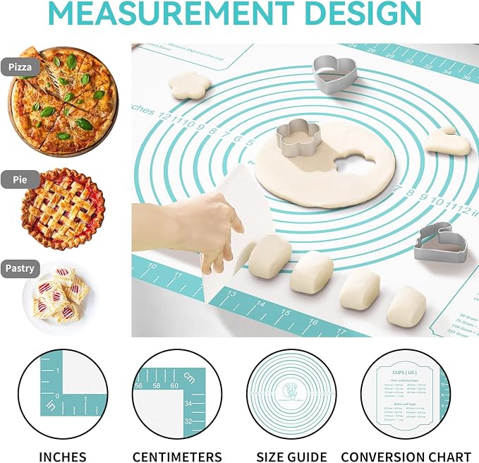 Non stick Pastry Mat, Dough Mat for Rolling, Silicone Baking Mat, Fondant/Pie Crust Mat Kitchen Counter Mat, Macarons Bread Baking Mat Baking Supplies Extra Large 28 x 20 Inch