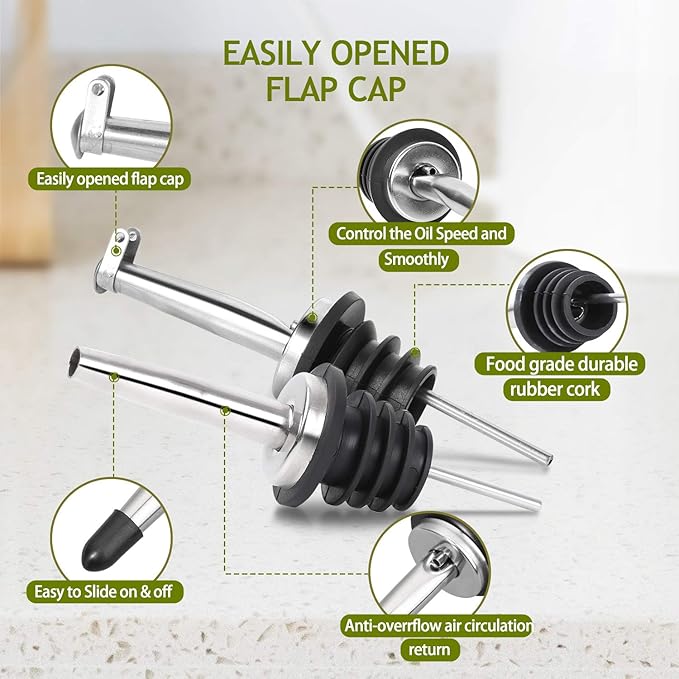 AOZITA [2 PACK 17 oz Glass Olive Oil Dispenser Bottle Set - 500ml Dark Green Oil & Vinegar Cruet Bottle with Pourers, Funnel and Labels - Olive Oil Carafe Decanter for Kitchen
