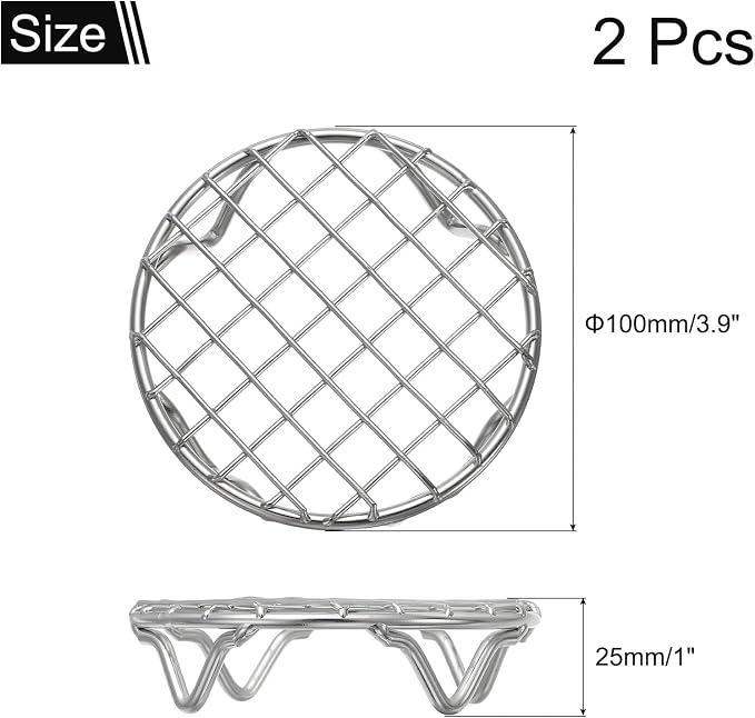 uxcell 2 Pcs Round Cooking Rack 3.9 Inch Dia Stainless Steel Wire Cooling Steamer Rack for Baking Canning Cooking Roasting Cooling Grilling Drying, Silver