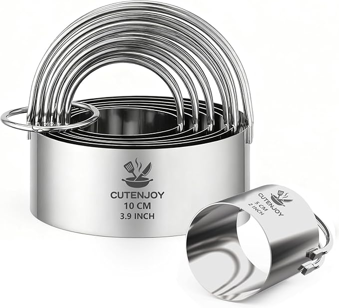 6 Pcs Large Cookie Cutters (2, 2.3, 2.8, 3.14, 3.54, 3.9 Inch), Round Biscuit Cutter Set with Handle and Big Ring, Professional Baking Dough Cutter Tools for Cakes, Sandwiches, Donuts, Dumplings