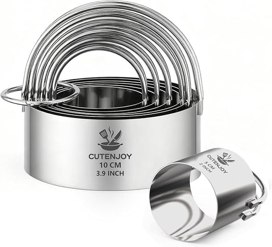 6 Pcs Large Cookie Cutters (2, 2.3, 2.8, 3.14, 3.54, 3.9 Inch), Round Biscuit Cutter Set with Handle and Big Ring, Professional Baking Dough Cutter Tools for Cakes, Sandwiches, Donuts, Dumplings