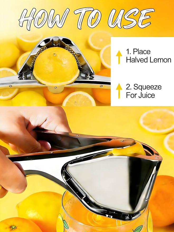 Lemon Squeezer, Stainless Steel Manual Citrus Squeezer, Silver | Effortless to Use, Handheld Lemon Juicer Getting Every Drop of Juice, Easy to Clean, Hand Juicer Fold-Flat Easy to Place