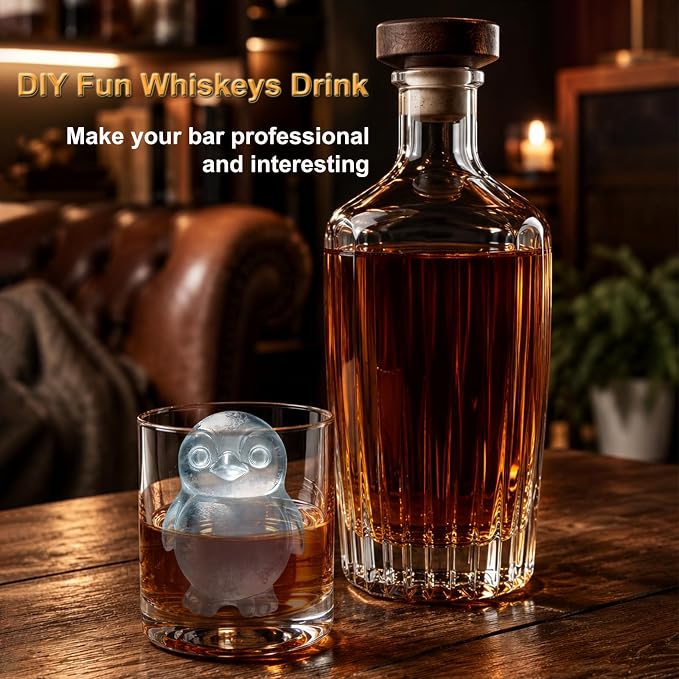 3D Penguin Ice Cube Silicone Molds Tray for Whiskey, Cocktail, Drink, Bar; Rich Details. Fun Animal Mold for DIY Craft Taba Squishy Chocolate Soap Candle Resin Gift for Women Girls Boys; 2 Pack