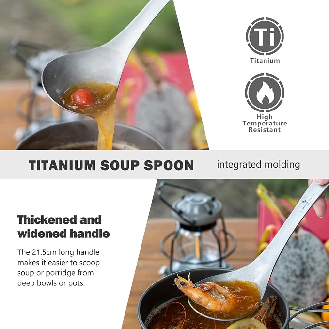 Boundless Voyage Titanium Long Handle Ladle Soup Spoon Thickeness Tableware Porridge Stew Sauce Deep-bowled Ladle Scoop Kitchen Cooking Utensils