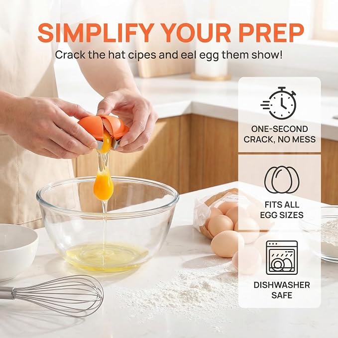 2026 Upgraded Stainless Steel Egg Cracker and Separator – 2 Pack Raw Egg Opener with Shell Cutter, Dishwasher Safe Egg Tool, Yolk & White Separator for Fresh Eggs, Not for Hard Boiled (Orange)