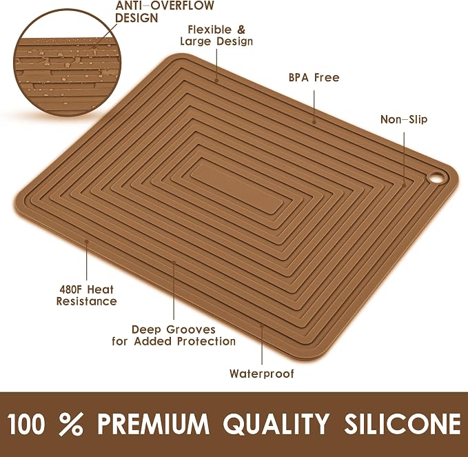Silicone Trivets for Hot Dishes Pots and Pans, Brown Hot Pads for Kitchen, Multi-Purpose Heat Resistant Mat for Counter, Versatile Trivet Mat, Flexible Silicone Pot Holders Set 2
