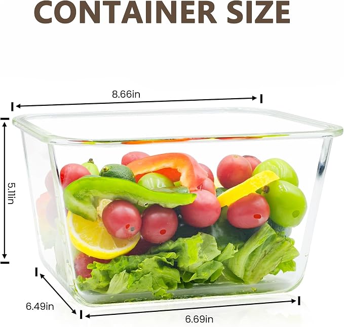 2 Pack Large Glass Storage Containers with Lids 85oz/10.5cup Big Airtight Glass Food Storage Containers for Rotisserie Chicken Watermelon Meal Prep, BPA Free, Freezer Dishwasher Oven Safe