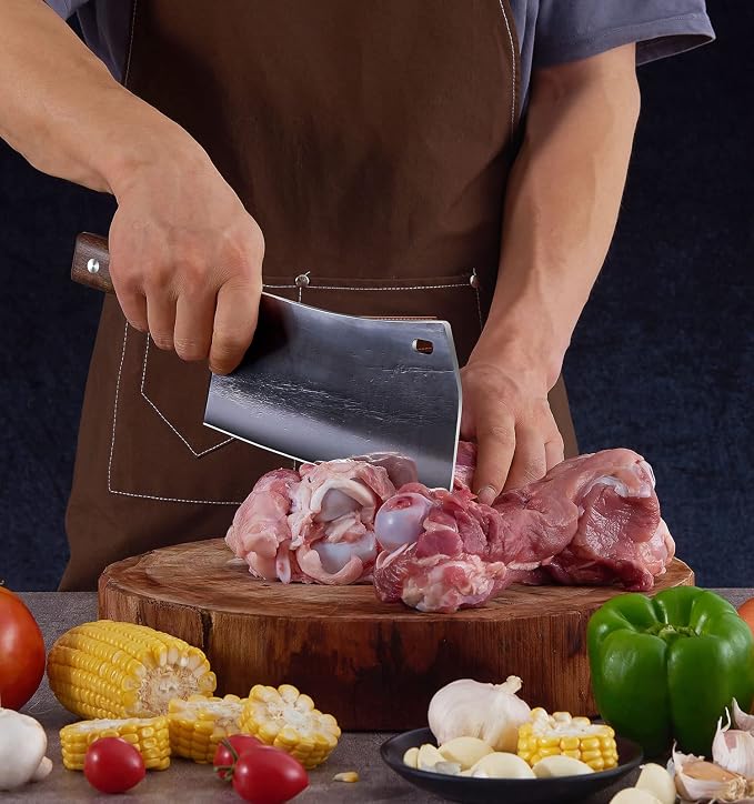 ENOKING 7.5″ Cleaver Knife, Chef’s Knives – Hand Forged, German High Carbon Stainless Steel Butcher Knife with Full Tang Handle for Home Kitchen & Restaurant
