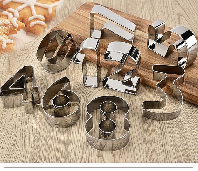 Large Number Cookie Biscuit Cutters Set 3 Inches, 9 Piece Stainless Steel Numbers Cutter Set Tools for Kitchen,Baking