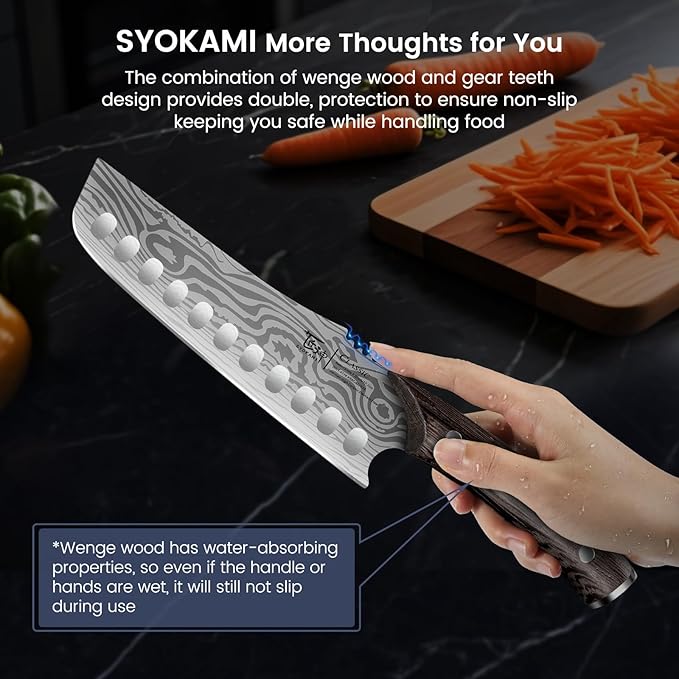 SYOKAMI Nakiri Knife, 7.2 Inch Japanese Inspired Vegetable Chef Knife with Straight Edge, Sharpened Rounded Tip, Lightweight Full Tang Kitchen Knife with Ergonomic Wood Handle, Gift for Home Cooks