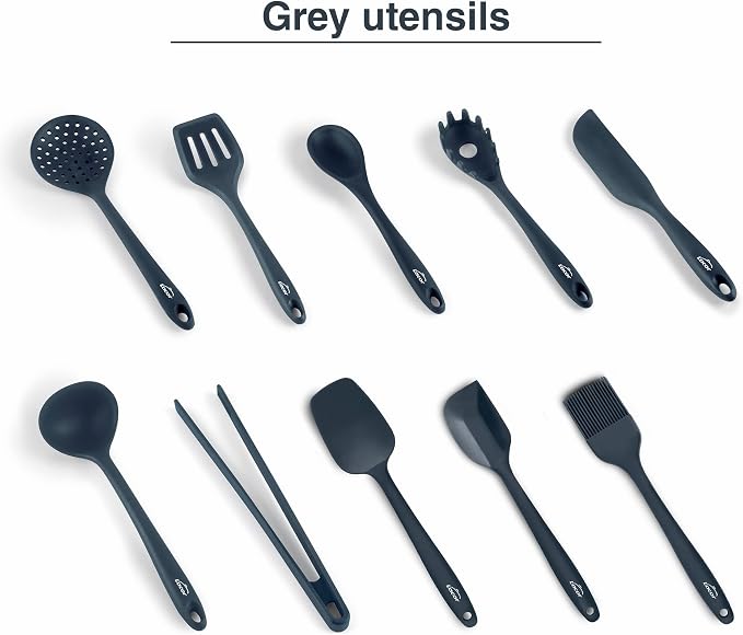 LACOR 64467 Grey, Silicone Skimmer, Kitchen Utensils, Ergonomic Handle, Non-Stick Coating, High Temperature Resistant, Dishwasher Safe, Length 29 cm, Nylon