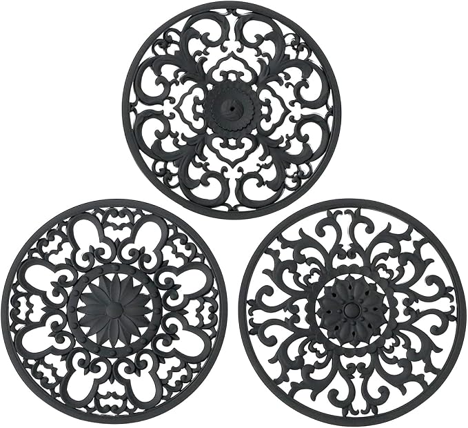 Extra Thick Silicone Trivet Mat for Hot Dishes, Hot Pots and Pans, Pot Holder, Hot Pad to Protect Your Table and Countertop, Kitchen Decor and Accessories,Black,Set of 3