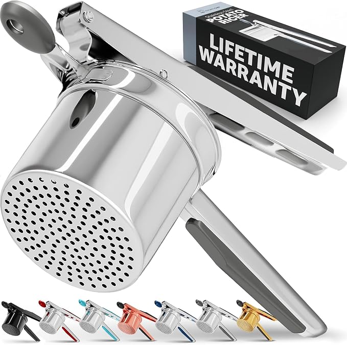 PriorityChef Large 15oz Potato Ricer, Heavy Duty Stainless Steel Potato Masher and Ricer Kitchen Tool, Press and Mash Kitchen Gadget For Perfect Mashed Potatoes - Everytime, Grey