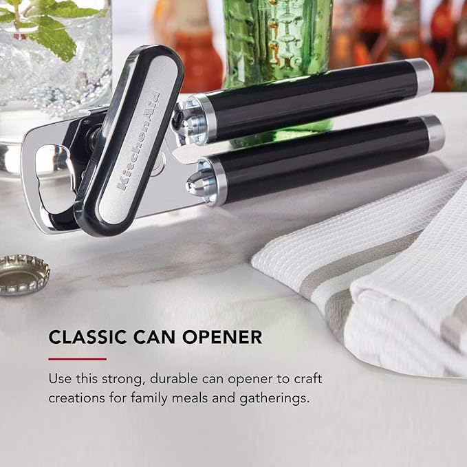 KitchenAid Classic Soup Ladle, One Size, Black 2 & Classic Multifunction Can Opener/Bottle Opener & Gourmet Stainless Steel Wire Masher, 10.24-Inch, Black