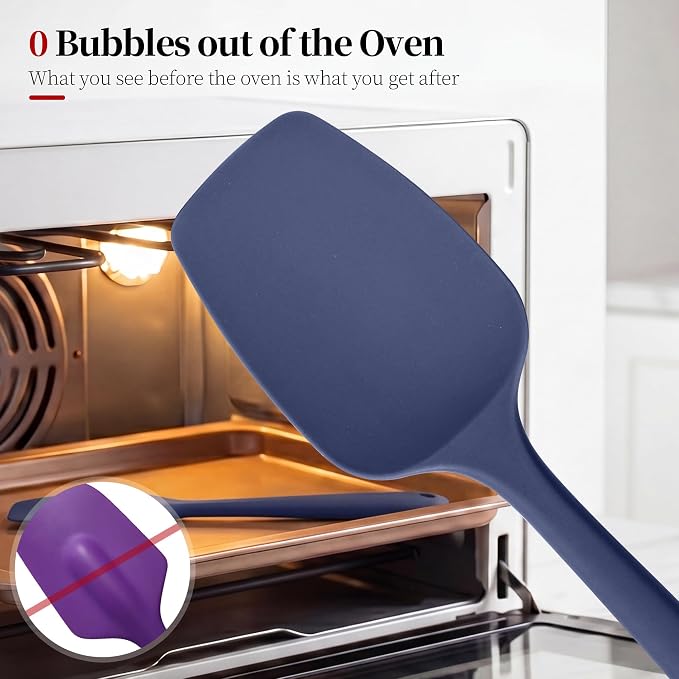 600ºF Heat Resistant Cooking Silicone Spoon Spatula, Midnight Blue | High Heat Food Safe Seamless Kitchen Spoonula Scraper for Baking Mixing Scraping Stirring Egg Nonstick Cookware Pan Bowl