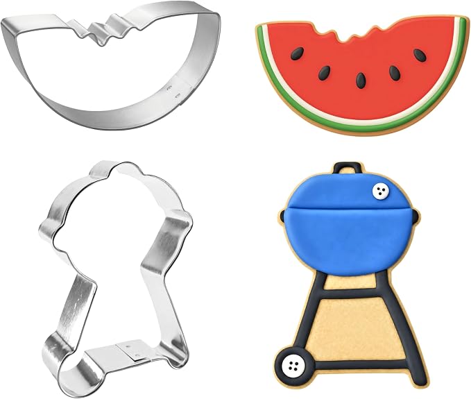 BBQ Grill Cookout Party Cookie Cutter 9 Piece Set from The Cookie Cutter Shop - BBQ Grill, Hamburger, Hot Dog, Mason Jar, Watermelon Cookie Cutters – Tin Plated Steel Cookie Cutters