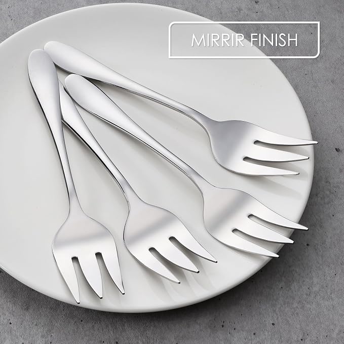 Stainless Steel Serving Forks, E-far 4-Piece Metal Hostess Serving Utensils Set for Meat Catering Buffet Party Kitchen Restaurant, Non-toxic & Dishwasher Safe