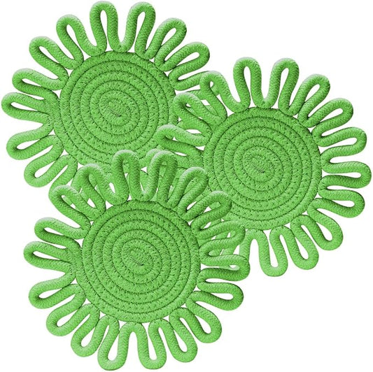 Kitchen Trivets for Hot Dishes Potholders for Countertop Hot Pads Hot Mats or Trivets for Hot Pots and Pans Home Essentials Boho Farmhouse Kitchen Decor Set of 3, 100% Cotton,7.5" (Olive Green)