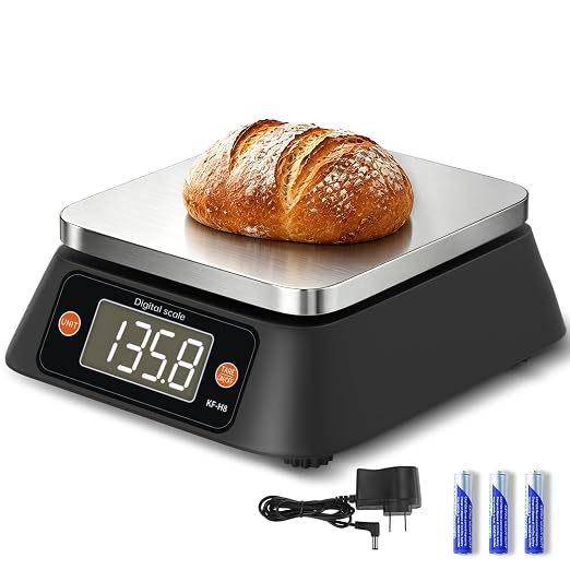 Kitchen Scales Digital Weight Grams and Ounces, YONCON KF-H8U Food Scale for Bakers, Candle and Soap Making, Baking Scale with Stainless Steel Large Platform, 22lb, 3*AA Batteries and AC Power Adapter